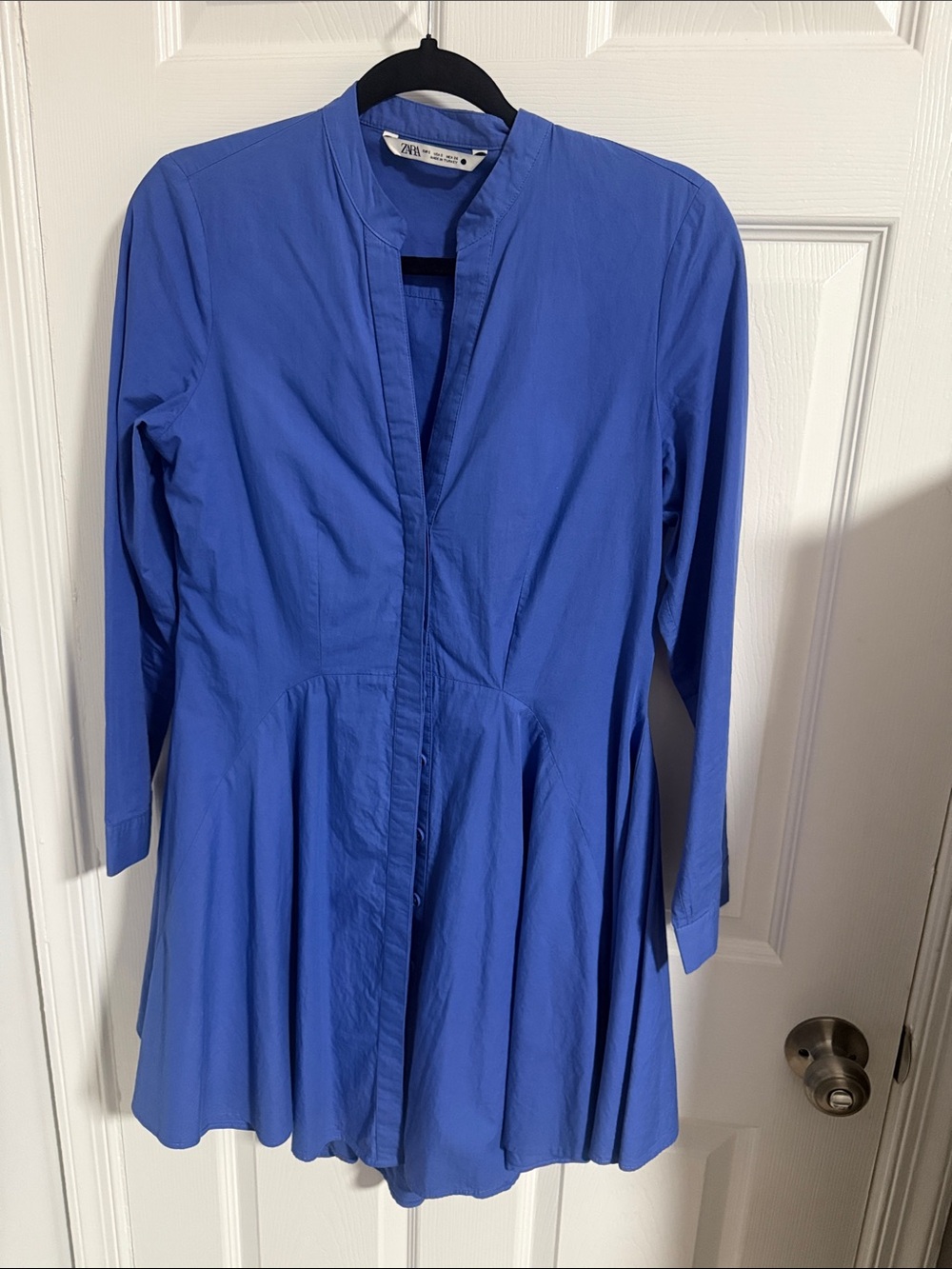 Zara Cobalt Blue Long-Sleeve Fit-and-Flare Dress